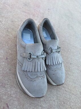 Dolce Vita Taupe Suede Fringe Loafers with Bit Detail